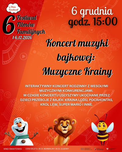 Plakat wydarzenia: Koncert muzyki bajkowej: Muzyczne Krainy